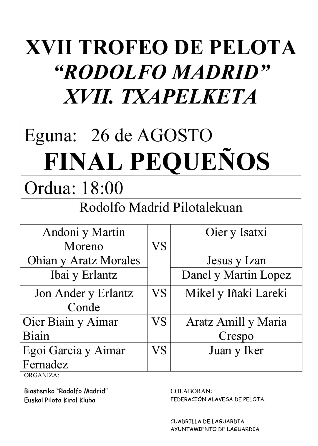 pelota 26 agosto final pequeños