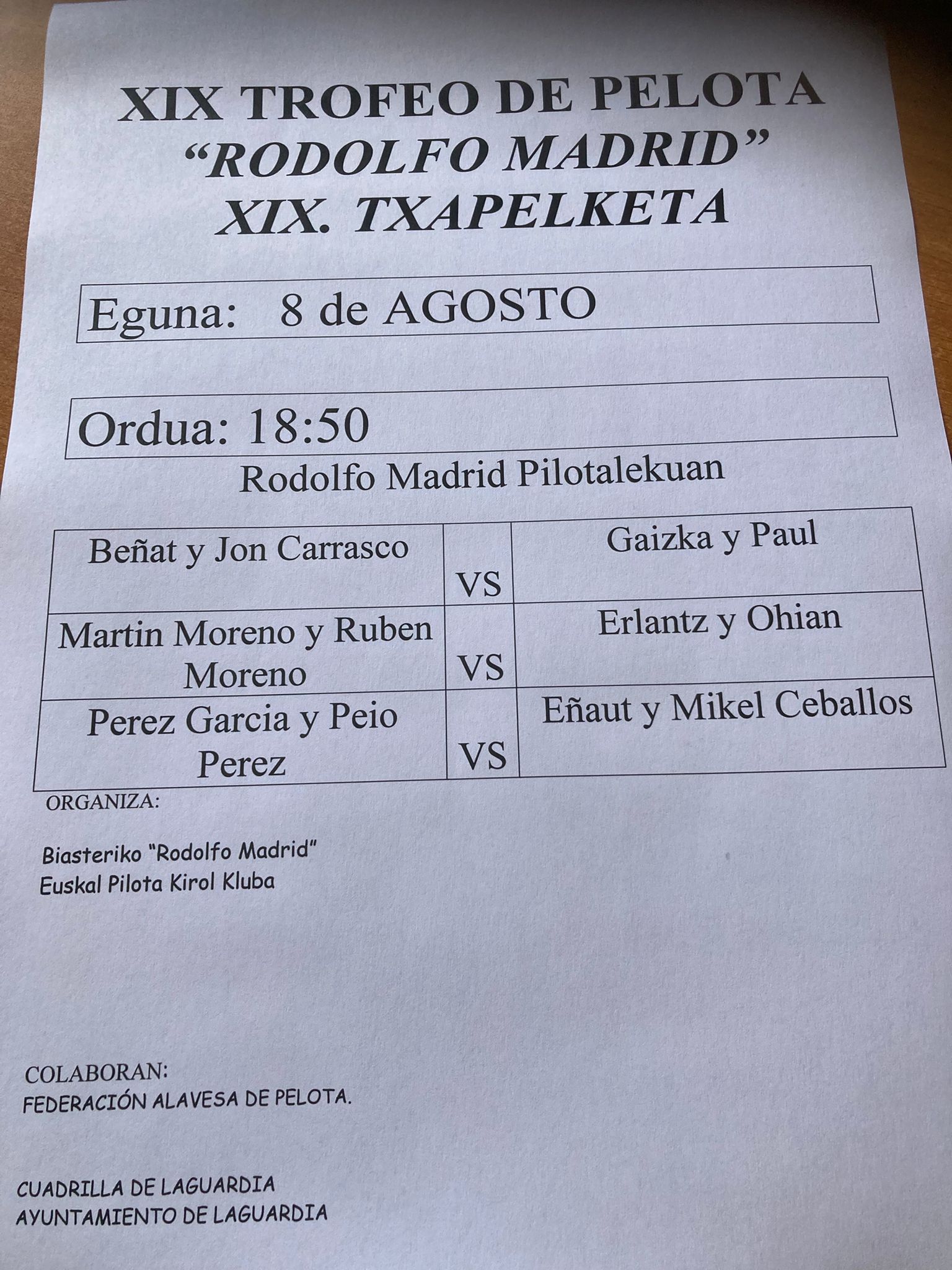 pelota 8 agosto