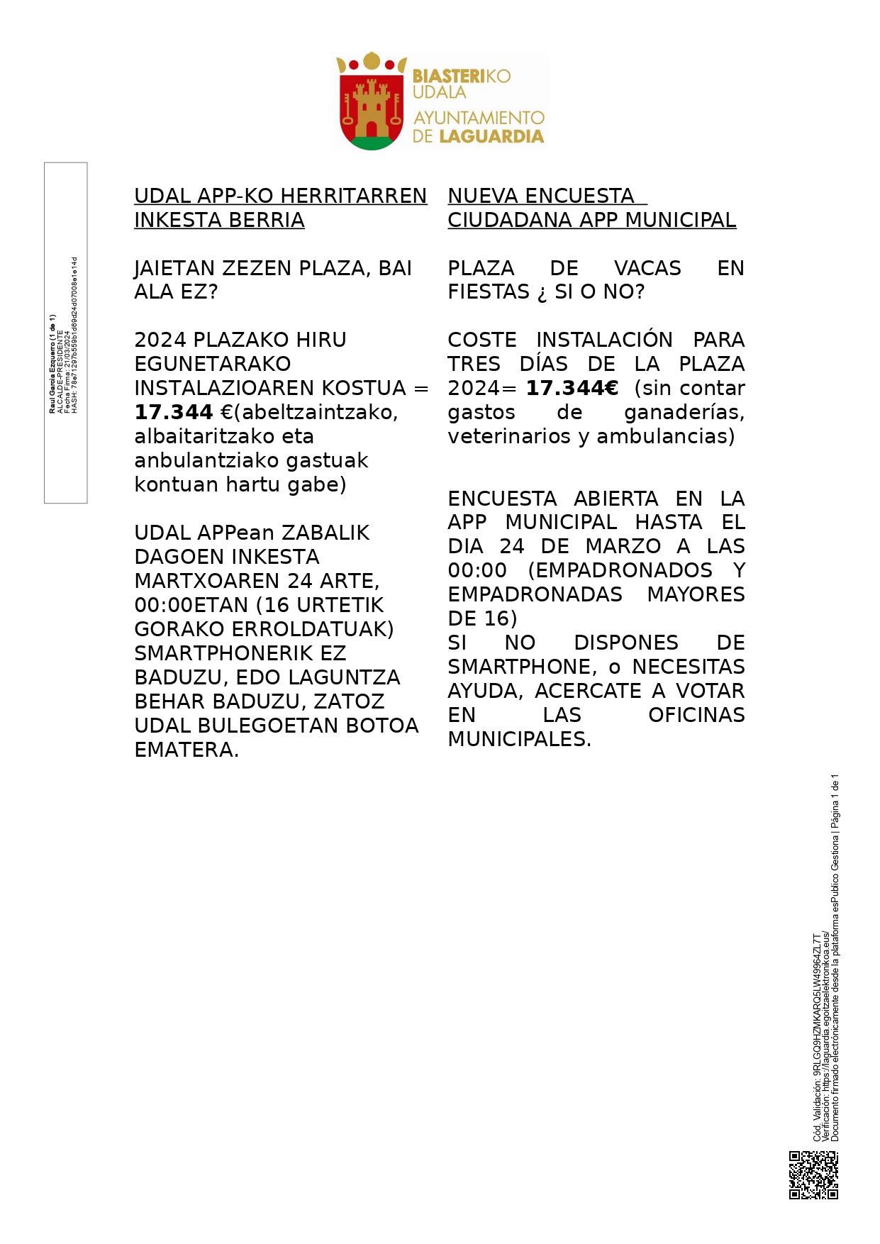 20240321 Otros NUEVA ENCUESTA CIUDADANA APP MUNICIPAL 2024 PLAZA SÍ O NO page 0001