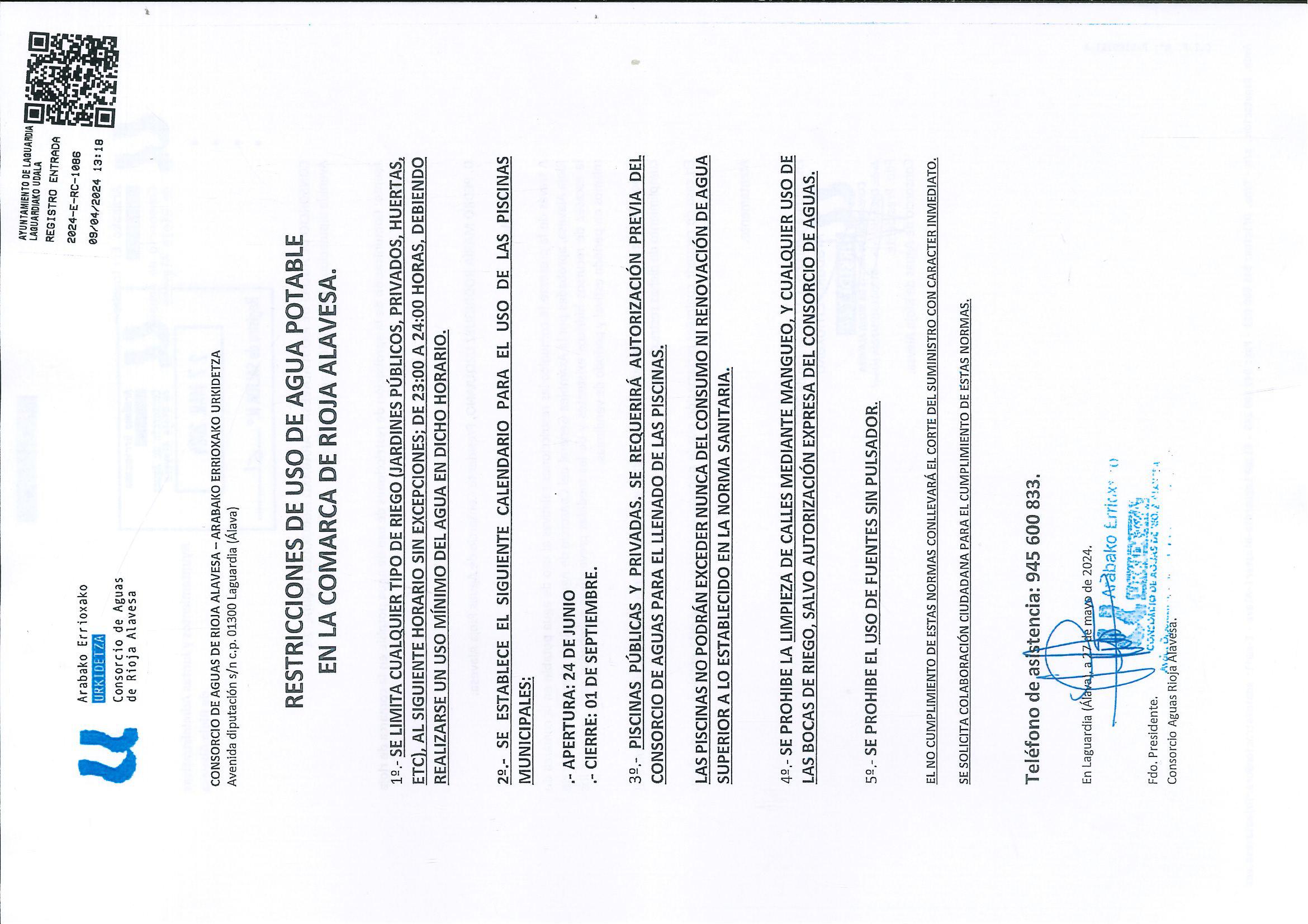 restricciones uso agua potable