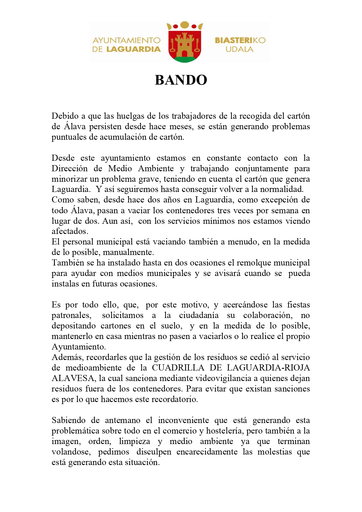 BANDO BASURAS CARTON FIESTAS
