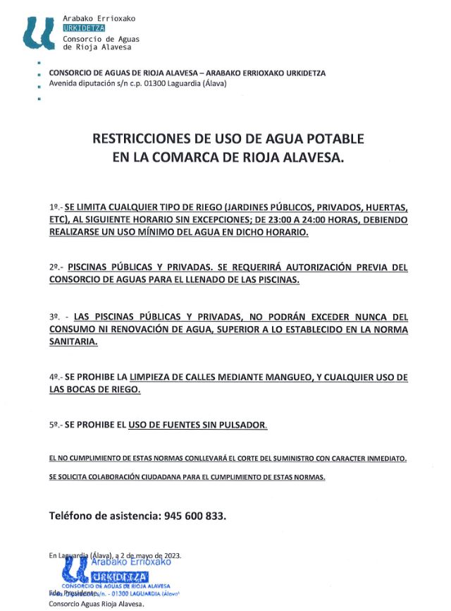 restricciones uso agua potable