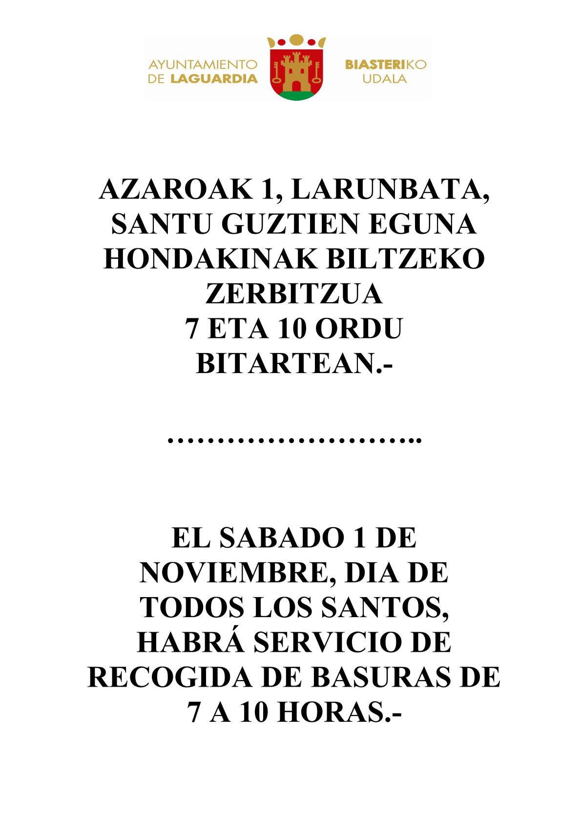 recogida basuras todos los santos