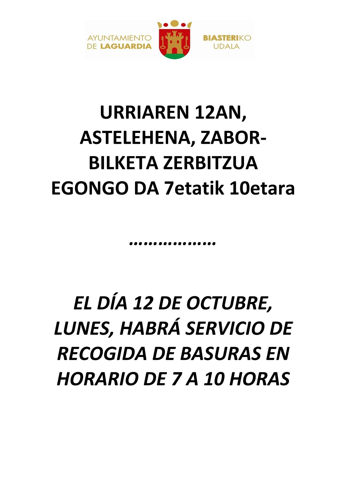 RECOGIDA BASURA EL PILAR