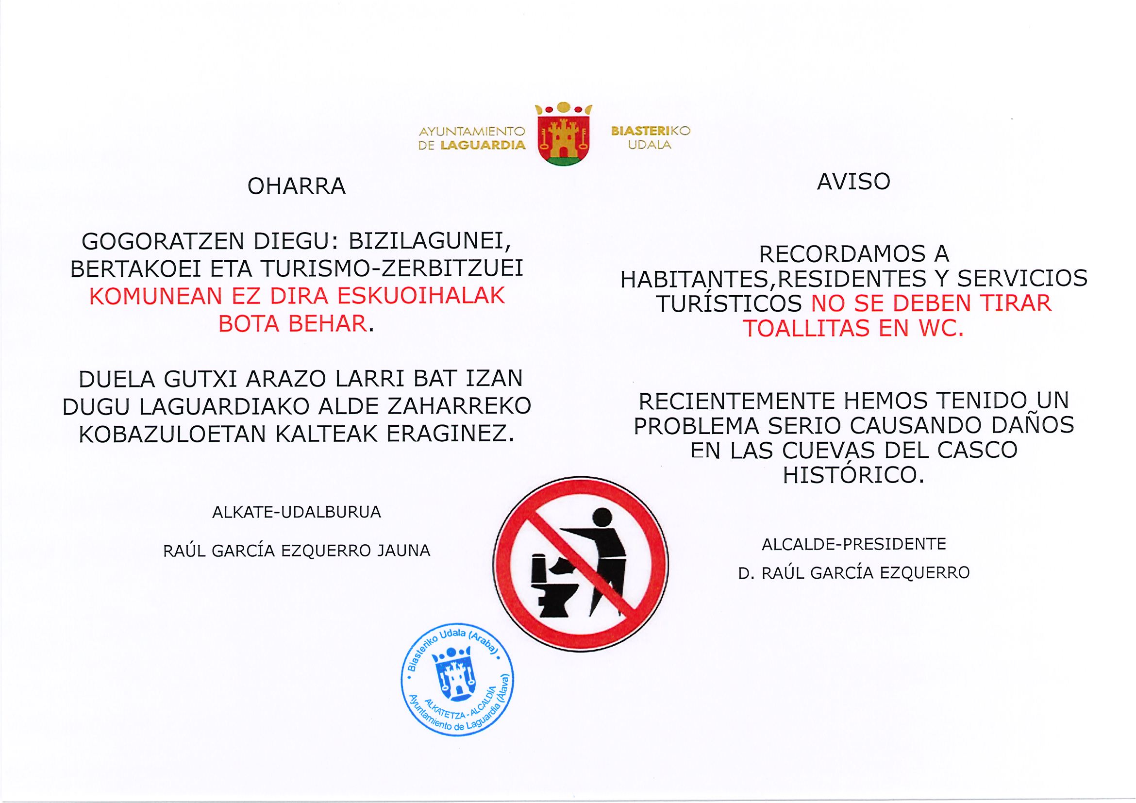 NO TIRAR TOALLITAS EN WC